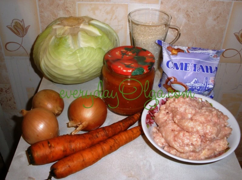 ингредиенты для голубцов с мясом и рисом