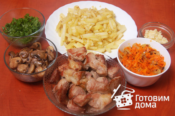Мясо, запеченное с грибами и картофелем фото к рецепту 2