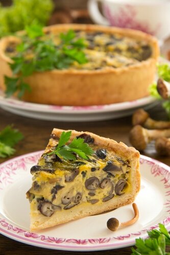 Mushroom pie with cheese and wild mushrooms.