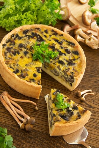 Mushroom pie with cheese and wild mushrooms.
